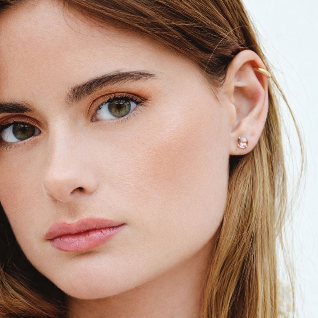 Puce d'oreille rose plaqué or 18K cristal Gabriella Bellaime 3