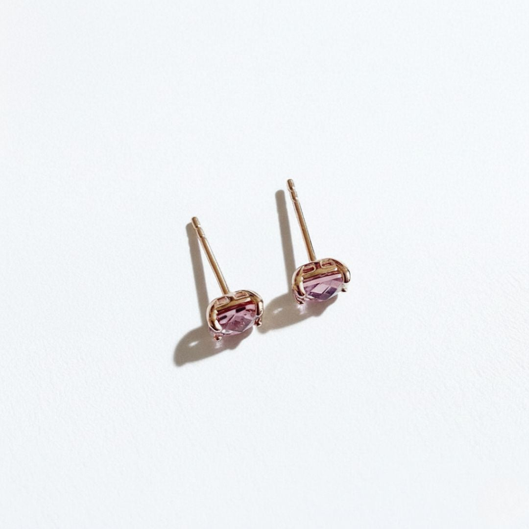 Puce d'oreille rose plaqué or 18K cristal Gabriella Bellaime 5