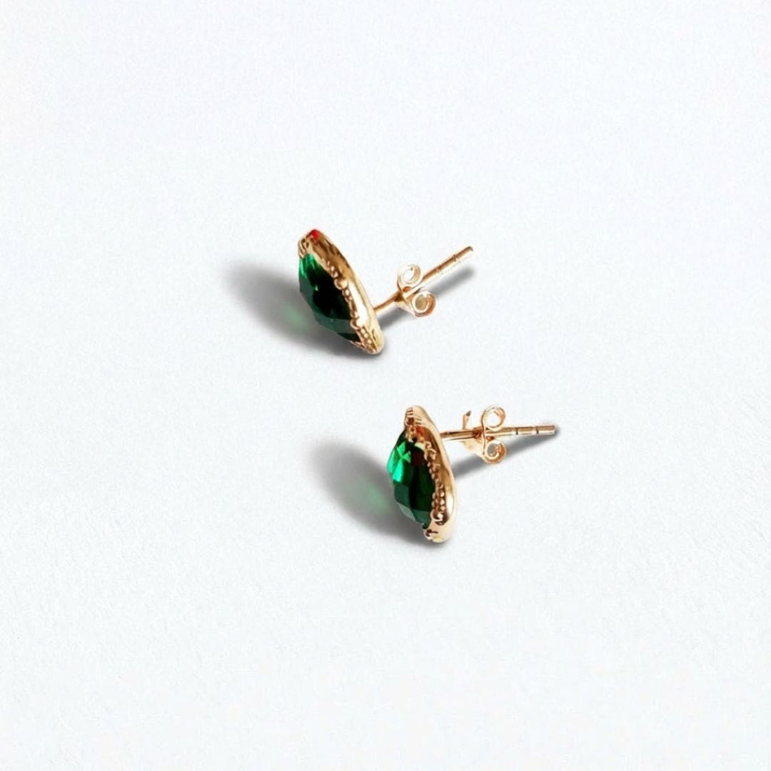 Puce d'oreille vert plaqué or 18K zirconium Devina Bellaime 7