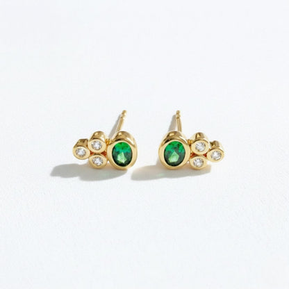 Puces d'Oreilles Jaïpur - Vert - Plaqué Or 18K et Zirconium