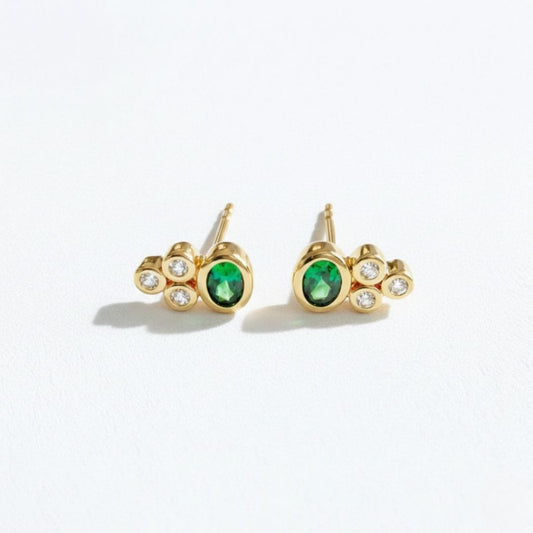 Puces d'Oreilles Jaïpur - Vert - Plaqué Or 18K et Zirconium