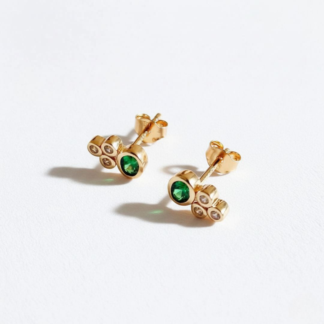 Boucle d'oreille verte puce plaqué or 18K zirconium Jaïpur Bellaime 6