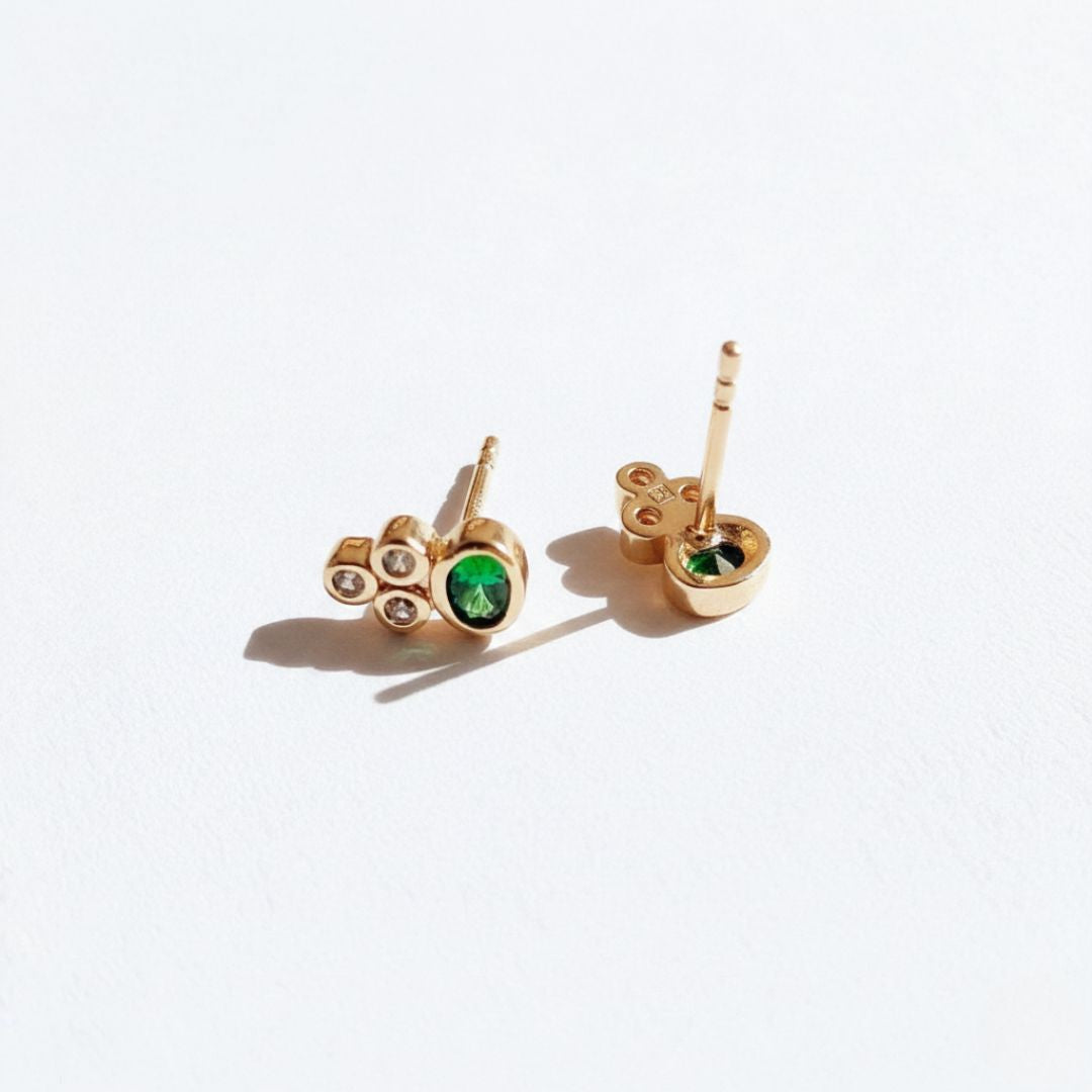 Boucle d'oreille verte puce plaqué or 18K zirconium Jaïpur Bellaime 7