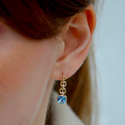 Boucle d'oreille pendante bleu plaqué or 18K cristal 3 cm Icy Bellaime 2