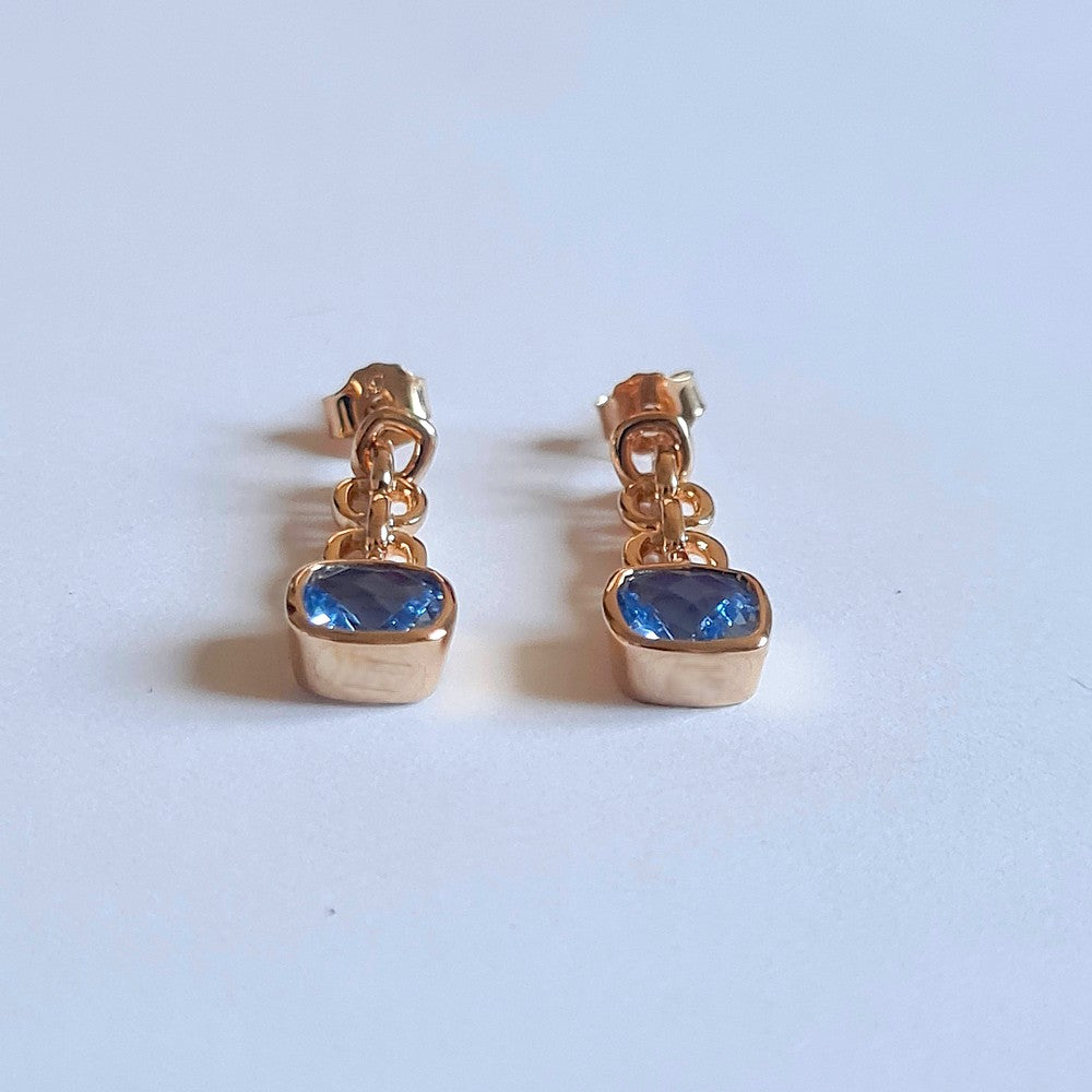 Boucle d'oreille pendante bleu plaqué or 18K cristal 3 cm Icy Bellaime 3