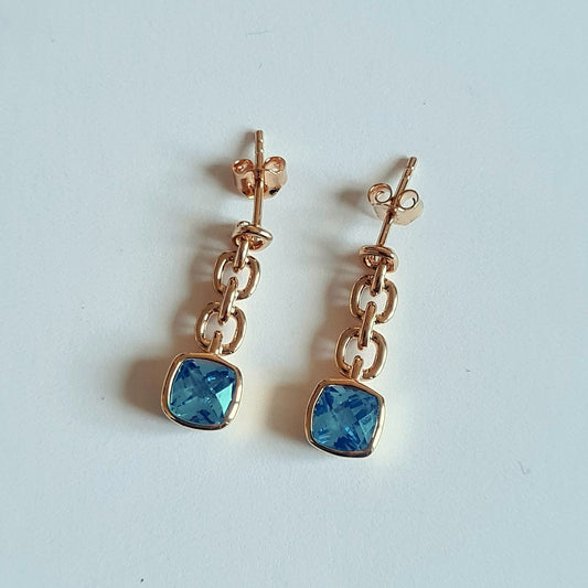 Boucle d'oreille pendante bleu plaqué or 18K cristal 3 cm Icy Bellaime