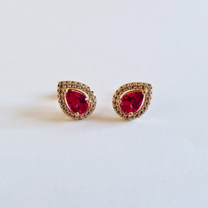 Boucle d'oreille rouge plaqué or 18k zirconium Isobel Bellaime