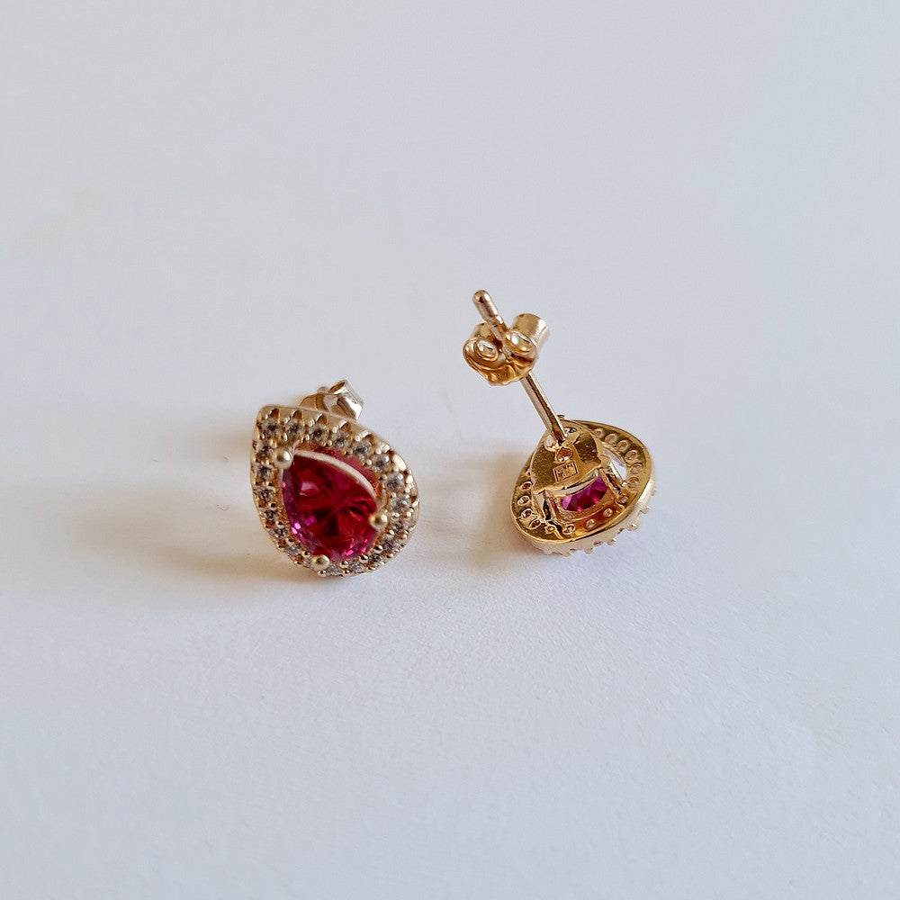 Boucle d'oreille rouge plaqué or 18k zirconium Isobel Bellaime 3