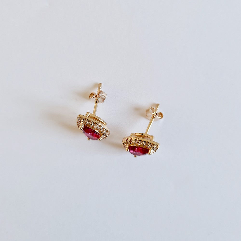 Boucle d'oreille rouge plaqué or 18k zirconium Isobel Bellaime 4