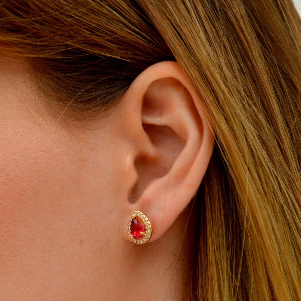 Boucle d'oreille rouge plaqué or 18k zirconium Isobel Bellaime 2