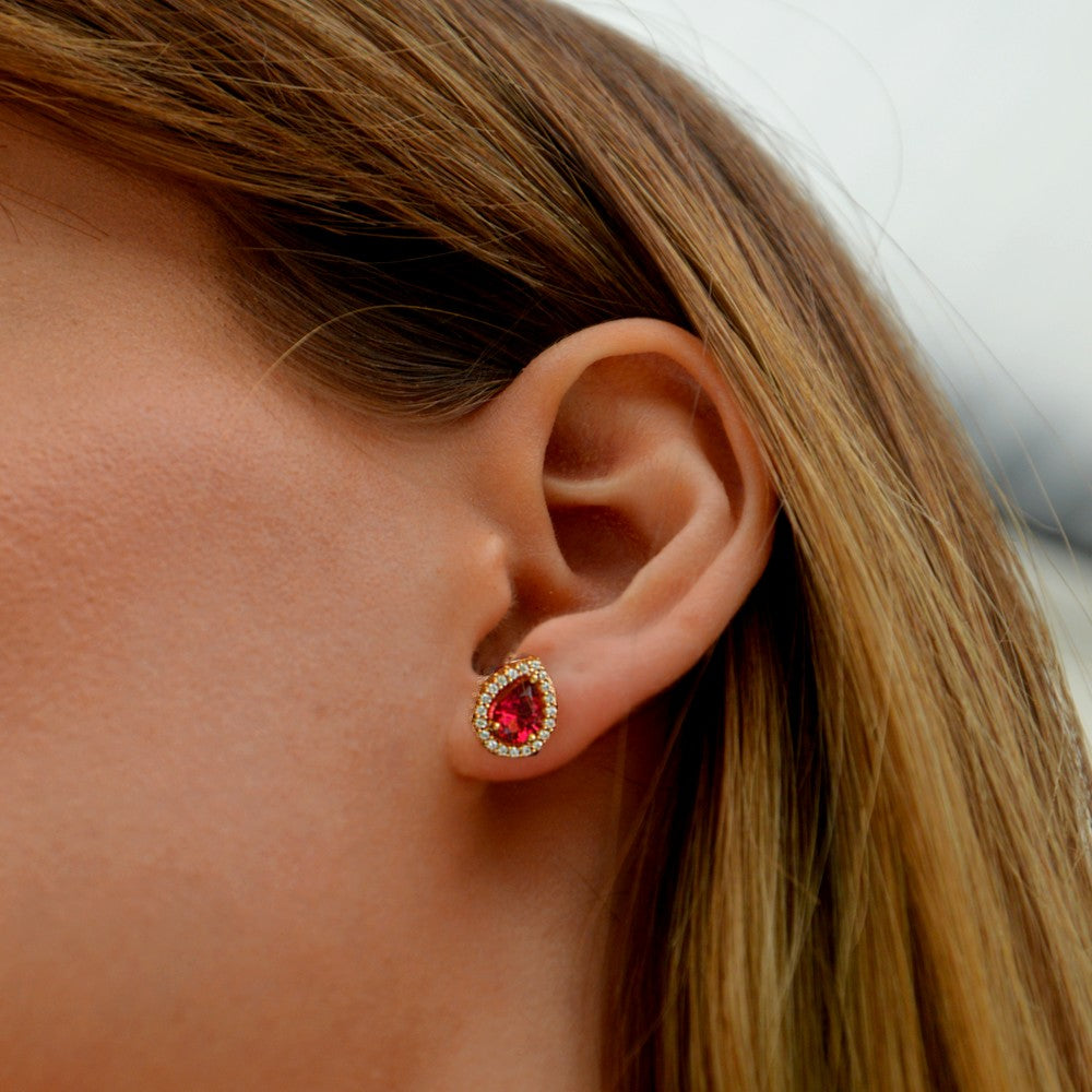 Boucle d'oreille rouge plaqué or 18k zirconium Isobel Bellaime 6