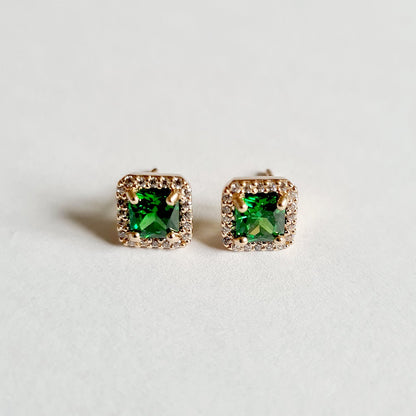 Boucle d'oreille vert puce plaqué or 18K zirconium Keira Bellaime