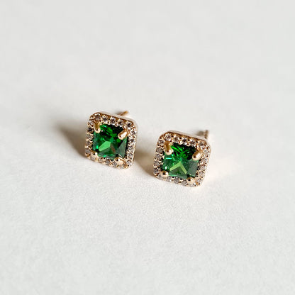 Boucle d'oreille vert puce plaqué or 18K zirconium Keira Bellaime 3