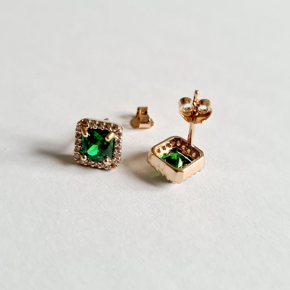 Boucle d'oreille vert puce plaqué or 18K zirconium Keira Bellaime 4