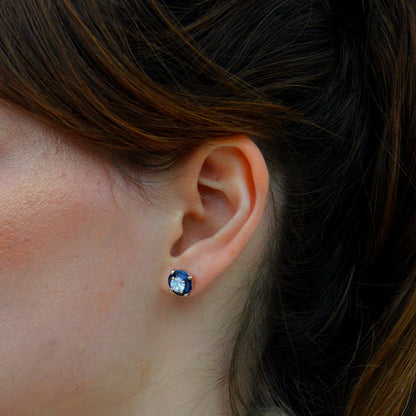 Boucle d'oreille bleu puce plaqué or 18K zirconium Pacifica Bellaime 5