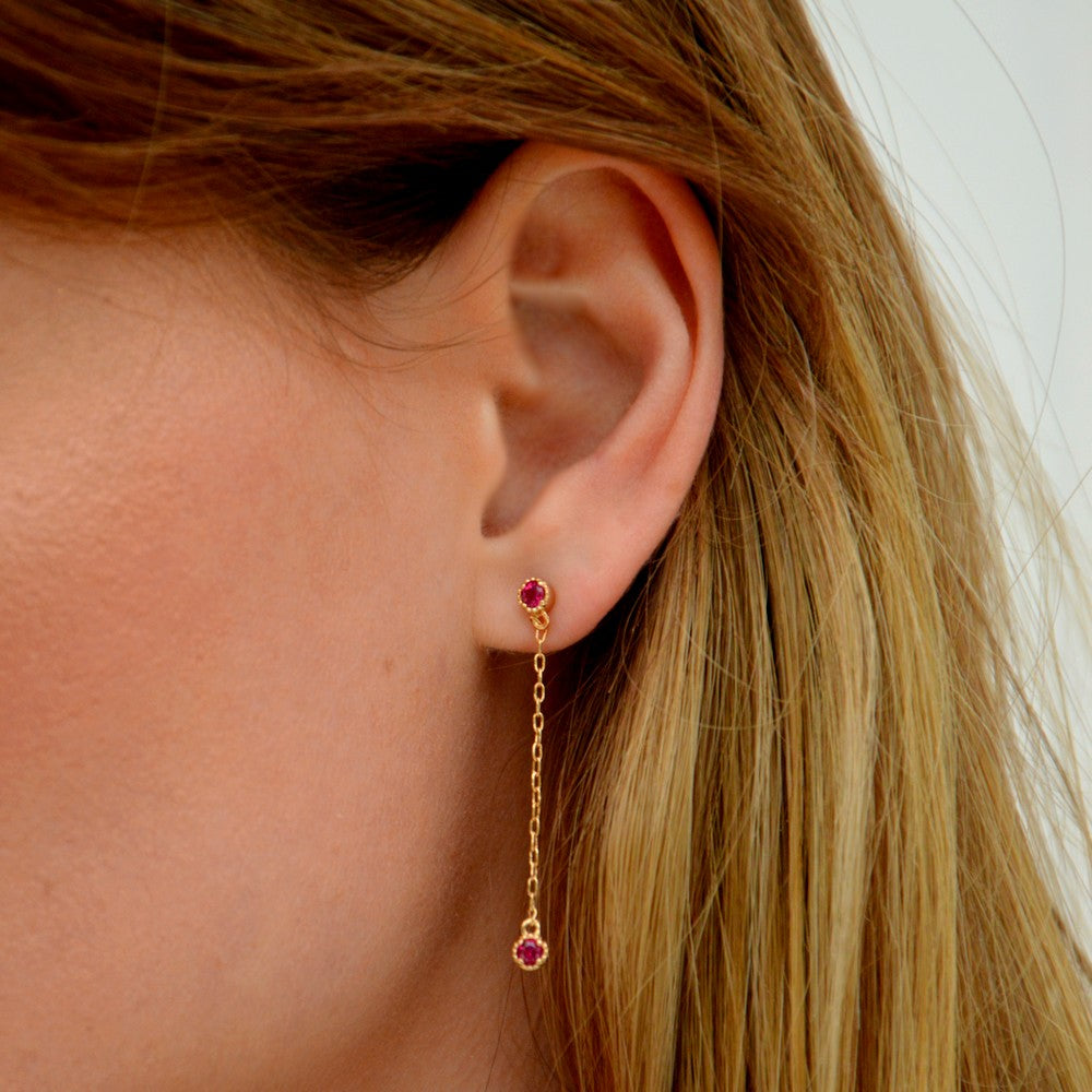 Boucles d'oreilles pendantes rose plaqué or 18K zirconium Pamela Bellaime