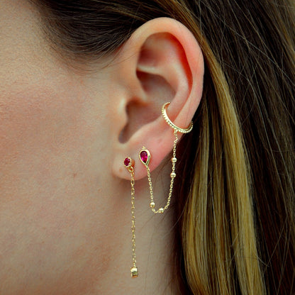 Boucles d'oreilles pendantes rose plaqué or 18K zirconium Pamela Bellaime 4
