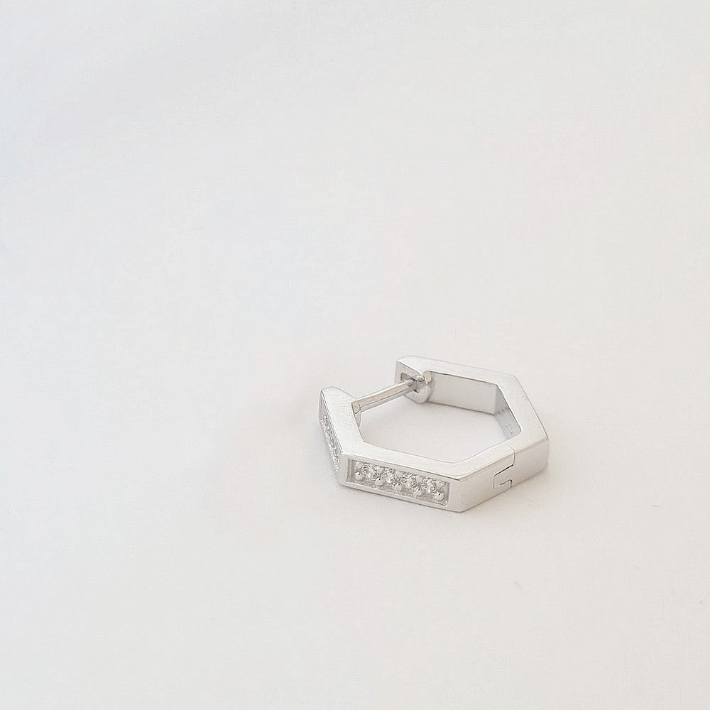 Boucle d'Oreille Individuelle Baby Geo - Créole Argent 925 Rhodié et Zirconium - 1,5 cm - Bellaime