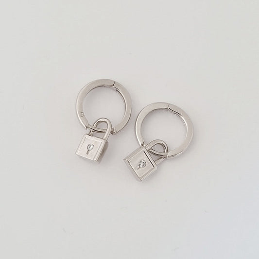 Boucles d'oreilles cadenas créoles argent 925 zirconium 1,2 cm The Secret Bellaime