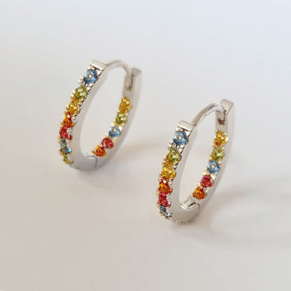 Boucles d'oreilles créoles colorées argent 925 zirconium 1,5 cm Rainbow Loop Bellaime