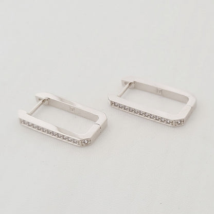 Boucle d'oreille rectangulaire creole argent 925 zirconium 2,3 cm Strike the Pose Bellaime 3